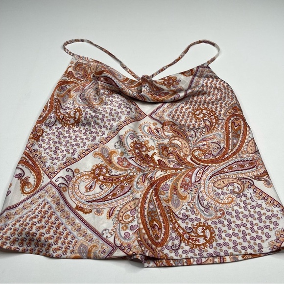 Bishop + Young Cami Tank Top Satin Drape Neck Y2K Paisley Summer Boho Geometric - Picture 3 of 14